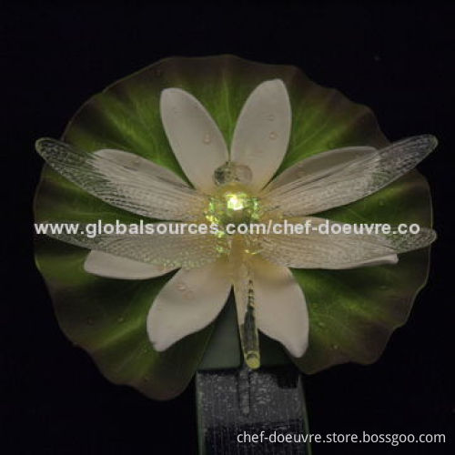 Garden Decor Solar Floating Lotus with Dragonfly and LED
